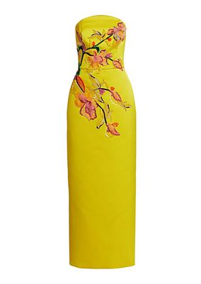 Floral Embellished Strapless Cocktail Dress