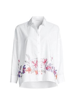 Floral-Embroidered Cotton Shirt