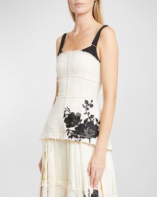 Floral Embroidered Full Skirt Sleeveless Midi Dress