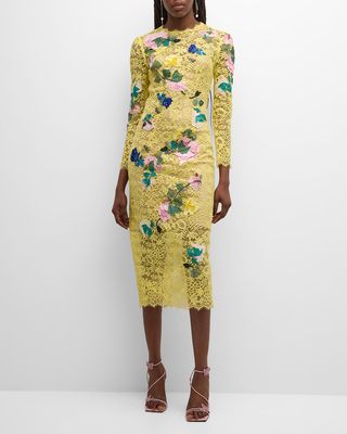 Floral Embroidered Lace Sheath Midi Dress