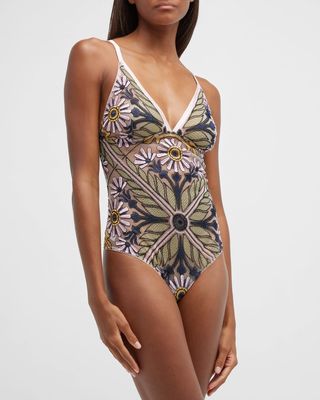 Floral-Embroidered Mesh Bodysuit