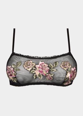 Floral-Embroidered Tulle Bralette