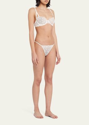 Floral-Embroidered Tulle Thong