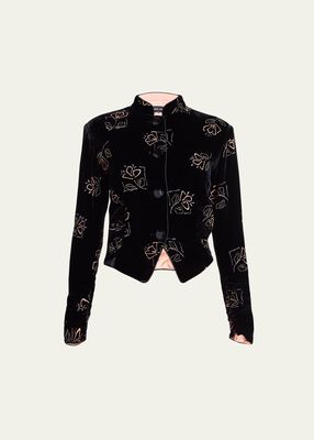 Floral Embroidered Velvet Single-Breasted Jacket