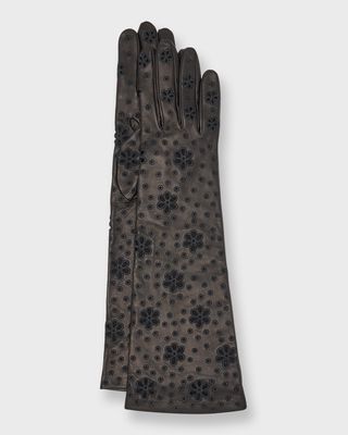 Floral Eyelet Nappa Leather Gloves