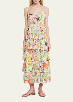 Floral Fina Tie-Front Tiered Ruffle Midi Dress