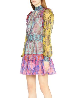 Floral High-Neck Chiffon Mini Dress
