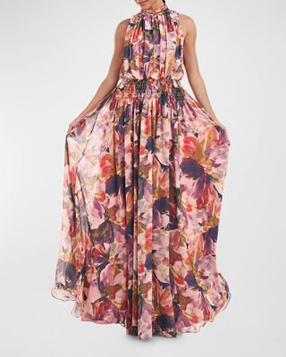 Floral High-Neck Maxi Dress