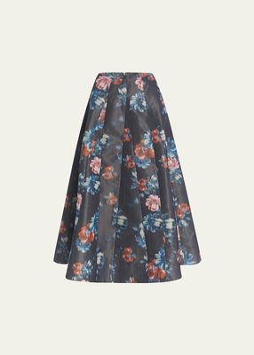 Floral Ikat Godet-Panel Midi Skirt