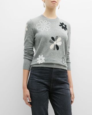 Floral Intarsia Crewneck Cashmere Sweater