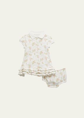 Floral Interlock Knit Ruffle Polo Dress w/ Bloomers, Size 6-24 Months