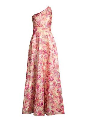 Floral Jacquard One-Shoulder Ballgown