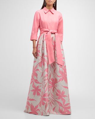 Floral Jacquard Taffeta Shirt Gown