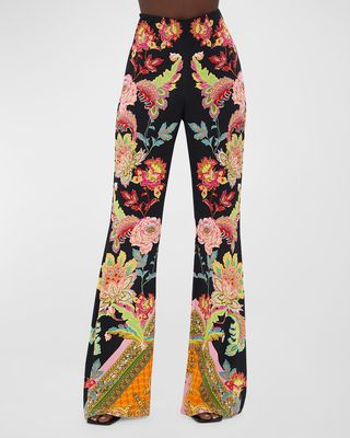Floral Jersey High-Rise Flare Pants