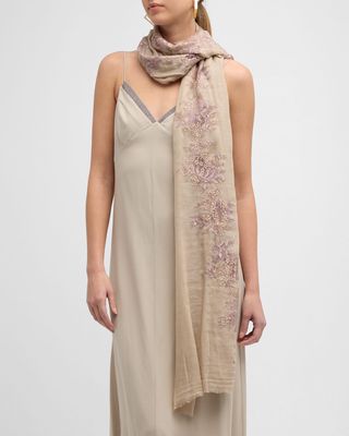Floral Lace Cashmere-Silk Evening Wrap