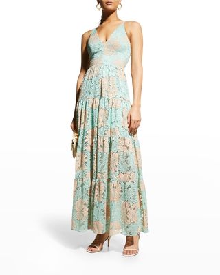 Floral Lace Fit-and-Flare Maxi Dress