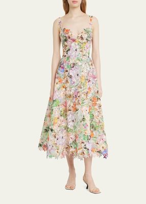 Floral Lace Flared Midi Dress