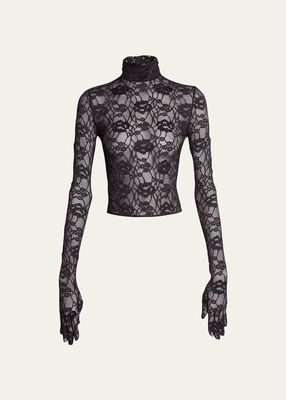 Floral Lace Gloved Long-Sleeve Top