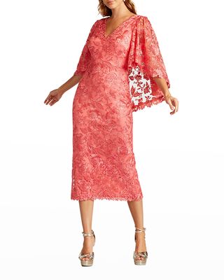 Floral Lace Sheath Cape Dress
