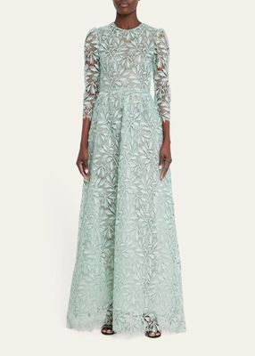 Floral Lace Three-Quarter Gown