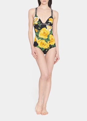 Floral Logo Strap One-Piece Swimsuit