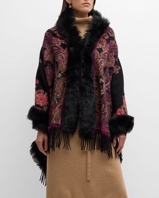 Floral-Paisley Cashmere & Shearling Stole