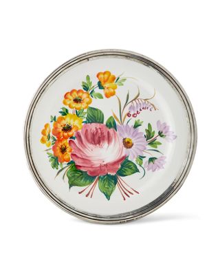 Floral Pewter & Ceramic Dinner Plate