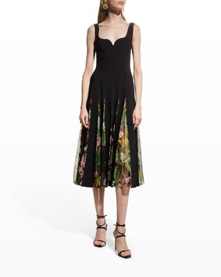 Floral Pleated-Skirt Midi Dress