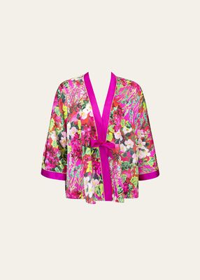 Floral-Print 3/4-Sleeve Kimono