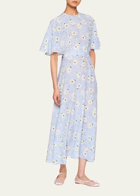 Floral-Print Backless Silk Midi Dress