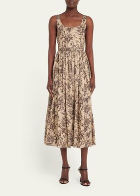 Floral-Print Belted Midi Dress