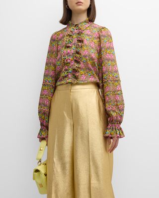 Floral Print Carmen Miranda Blouse with Detachable Jabot