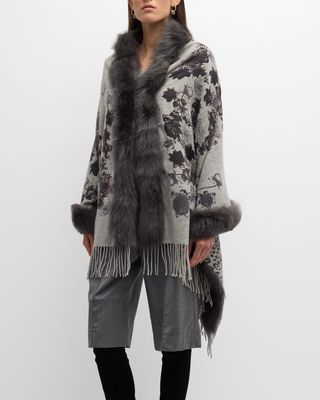 Floral Print Cashmere & Shearling Stole