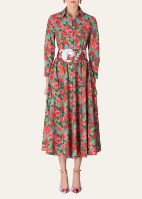 Floral Print Collared Shirtdress with Tie-Belted Waist