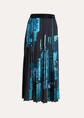Floral-Print Crepe Pleated Maxi Skirt