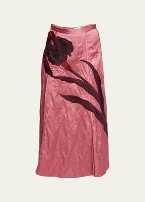 Floral-Print Crinkle Midi Skirt