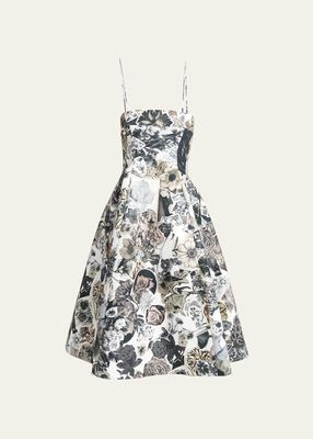 Floral-Print Fit-Flare MidiDress with Bustier Top