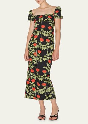 Floral Print Fitted Midi Dress