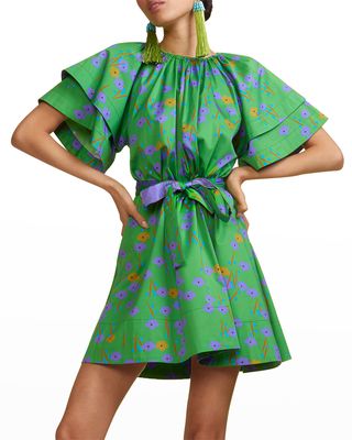 Floral-Print Flutter-Sleeve Mini Dress