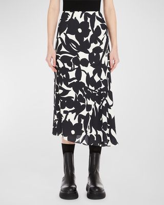 Floral-Print Georgette Midi Skirt