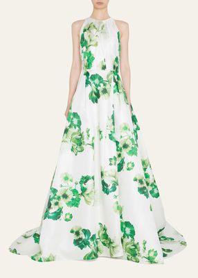 Floral-Print Keyhole Ball Gown