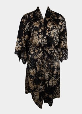 Floral-Print Lace-Trim Robe