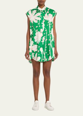 Floral-Print Mini Pleat-Back Dress