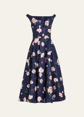 Floral-Print Off Shoulder Fit-Flare Dress
