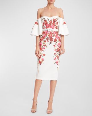 Floral-Print Off-Shoulder Midi Dress