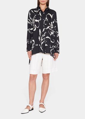 Floral Print Oversized Button-Front Shirt