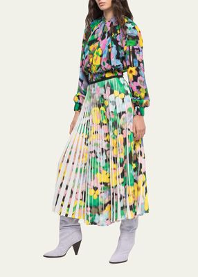 Floral-Print Pleated Maxi Skirt