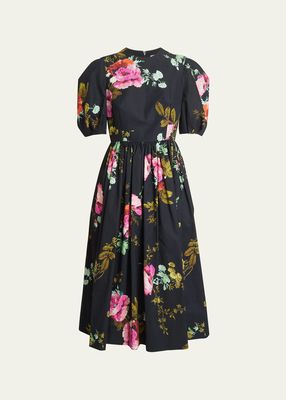 Floral-Print Pleated Midi Dress