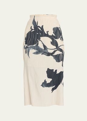 Floral-Print Pleated Pencil Midi Skirt