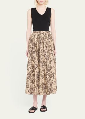 Floral-Print Poplin Wrapped Midi Skirt